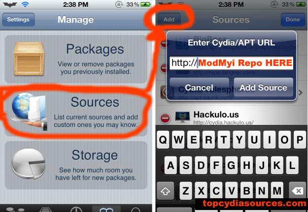 Add Cydia sources