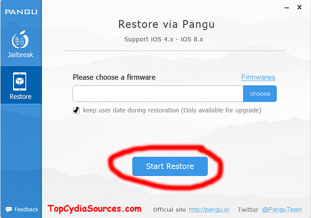 Retore iOS firmware Pangu jailbreak